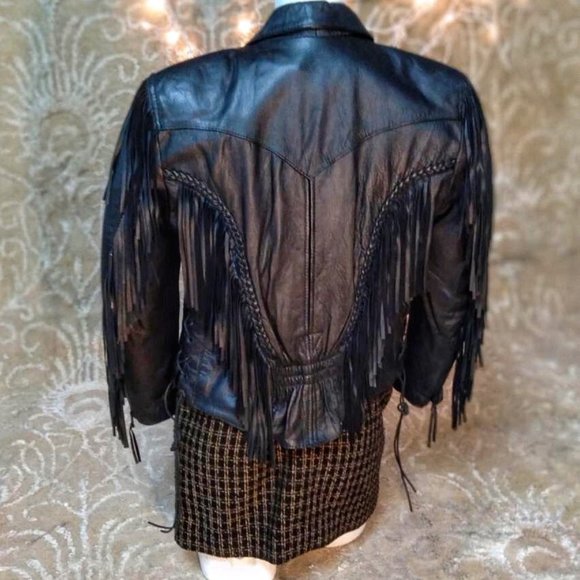 Real Leather jacket with trendy fringe in size medium - Picture 2 of 2